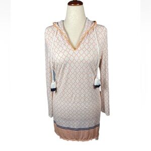 Cabana Life Sunset Oasis Tunic Dress Swim Cover Up Hooded Tassel Size Small